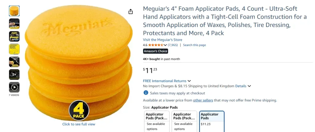Amazon screenshot of Meguiar's 4 Foam Applicator Pads