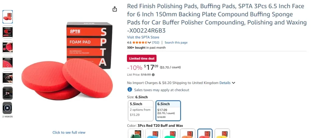 Amazon screenshot of SPTA Red Finish Polishing Pads