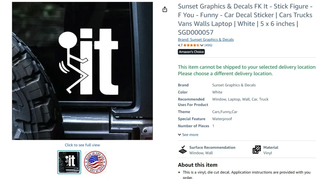 Скриншот Amazon Sunset Graphics & Decals FK It Stick Figure Decal