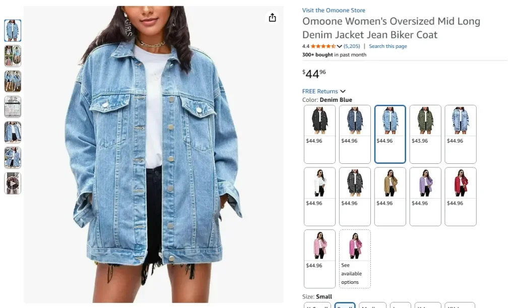 Omoone Damen-Jeansjacke, übergroß, mittellang