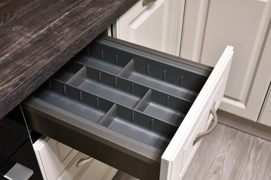 Plastic customized silverware organizer with no utensils inside it