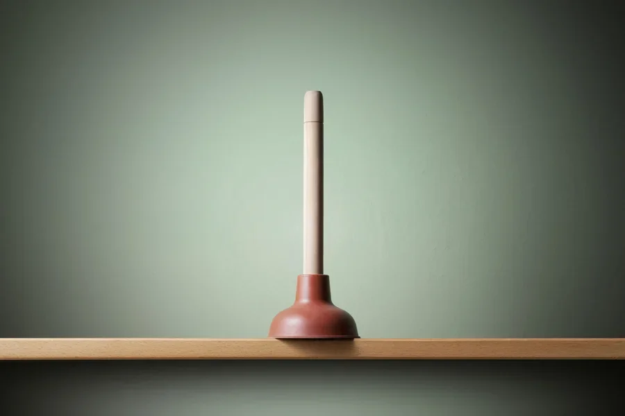 Plunger with wooden handle and red rubber bottom