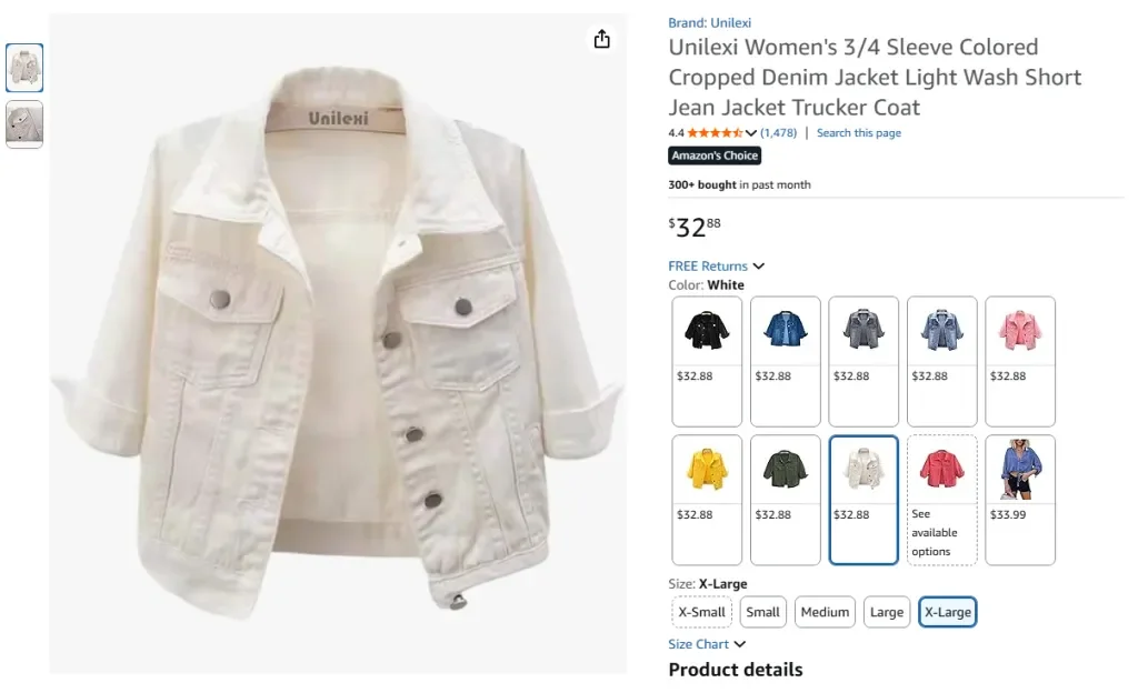 Unilexi Damen-Jeansjacke mit 34 Ärmeln, farbig, verkürzt