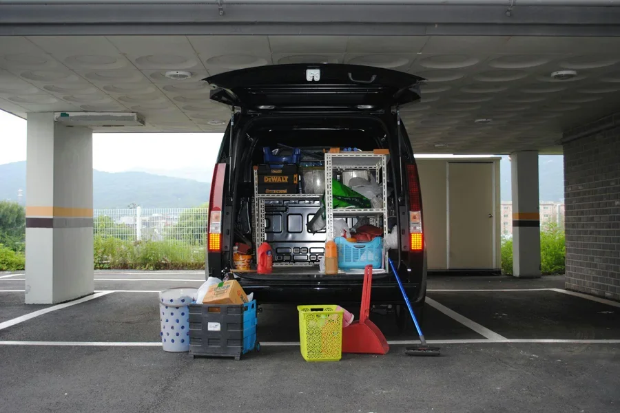 Van with Equipment in Parking Lot
