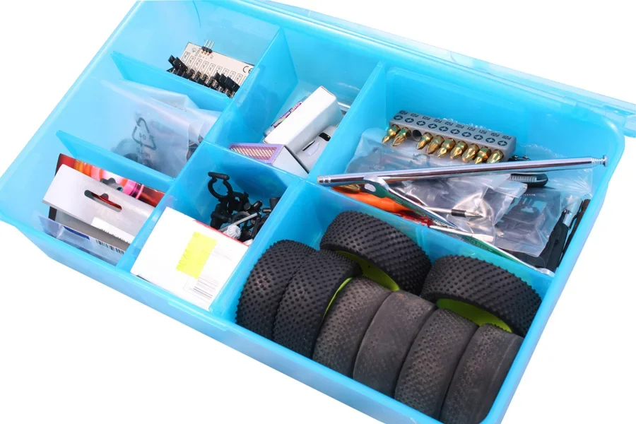 box with miscellaneous tools (accessory for remote control buggy car)