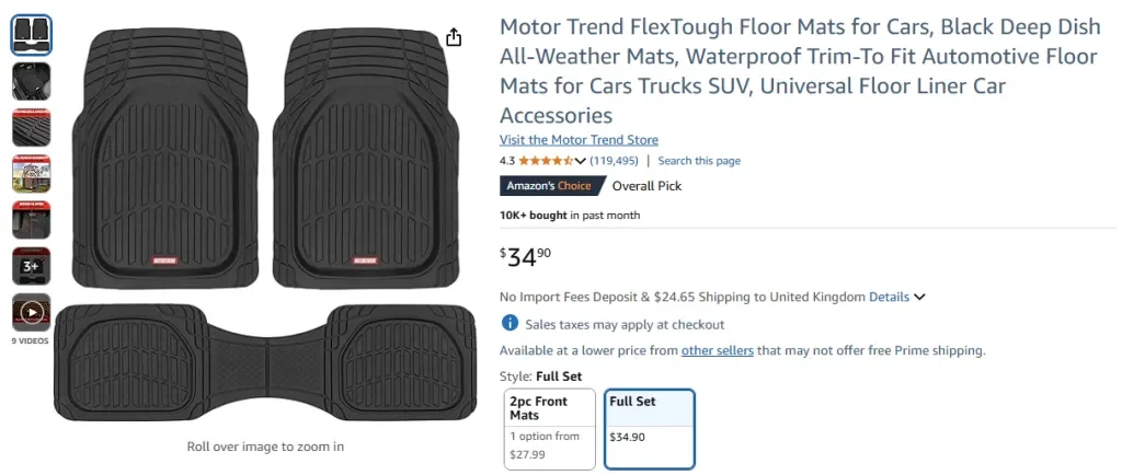 Captura de pantalla de los tapetes para todo clima FlexTough Deep Dish de Motor Trend