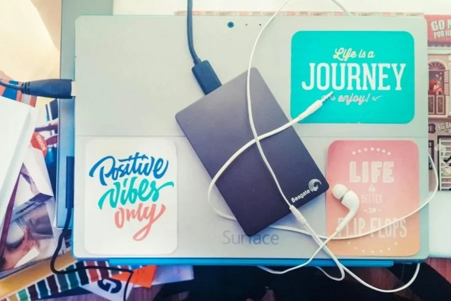 Black Seagate HDD on Gray Microsoft Surface