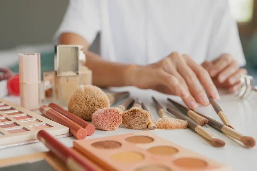 Girl Collecting Makeup Brush Set