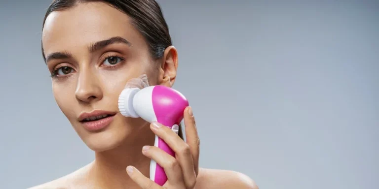 Young Woman Using Electronic Face Cleaning Brush