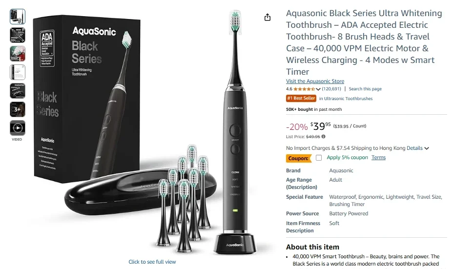 AquaSonic Black Series Ultra Whitening Toothbrush