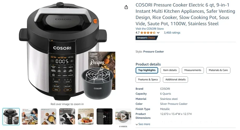 COSORI 9-in-1 Electric Pressure Cooker