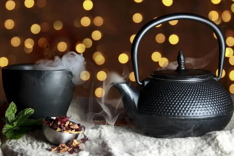 Close-up of Black Teapot