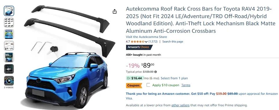 Поперечные рейки для RAV4 2019 года