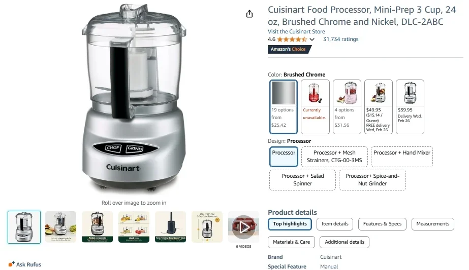 Мини-процессор для приготовления пищи Cuisinart DLC-2ABC