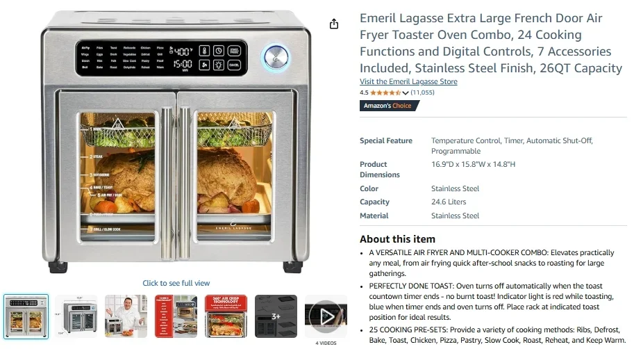 Horno freidora de aire con puerta francesa extragrande Emeril Lagasse