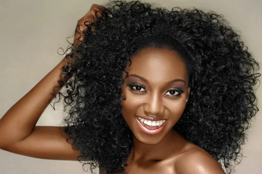 Happy woman with Black Curly Hair