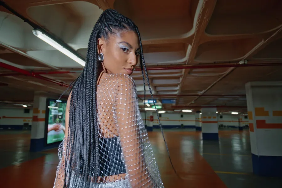Modish Woman Posing Underground Parking