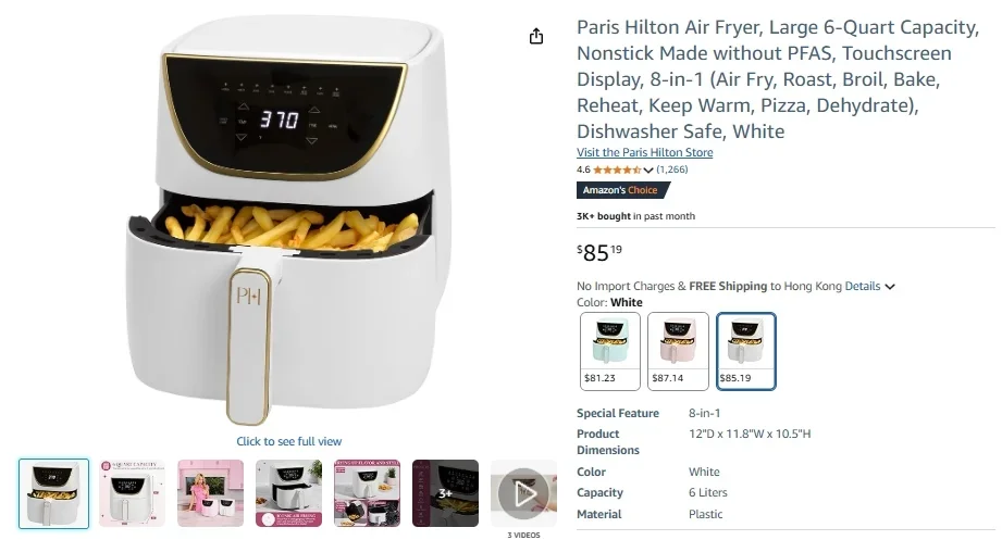 Freidora de aire con pantalla táctil de 6 cuartos Paris Hilton