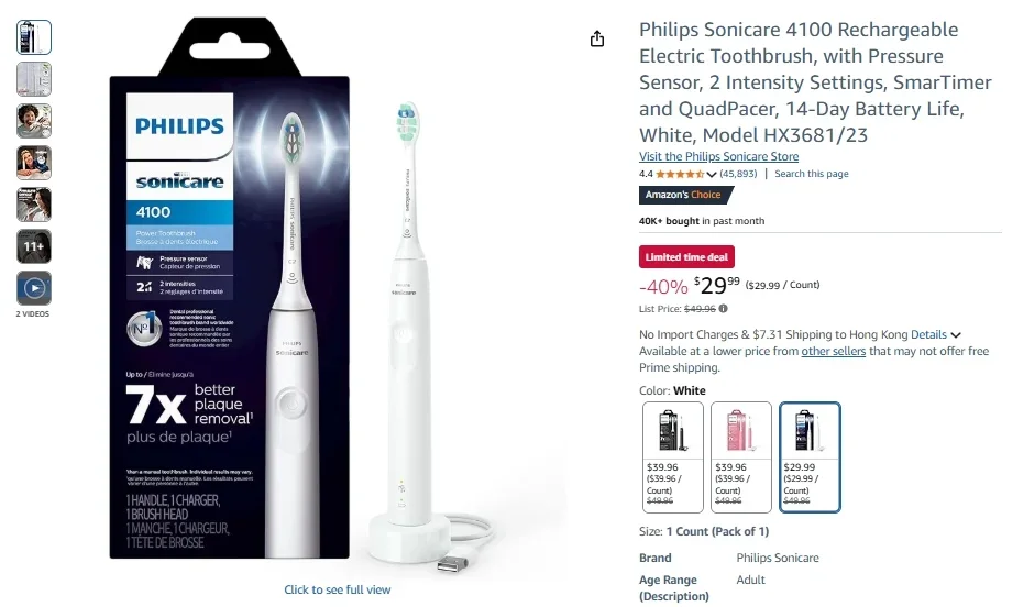 Philips Sonicare 4100 Rechargeable Electric Toothbrush