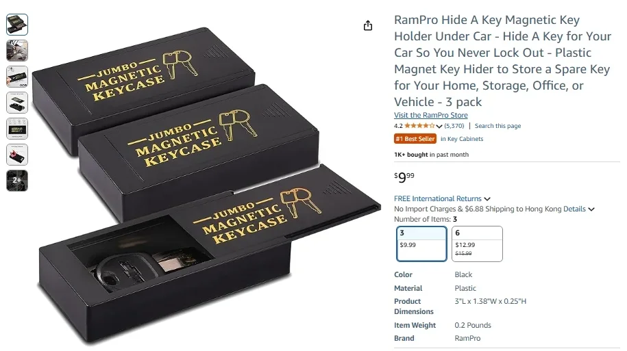 RamPro Hide-A-Key Magnetic Plastic Key Holder (3 Pack)