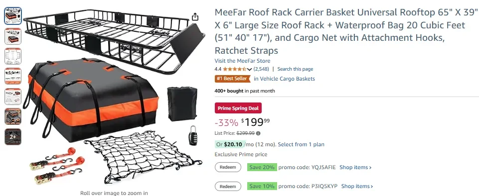 Багажная корзина на крышу с водонепроницаемой сумкой