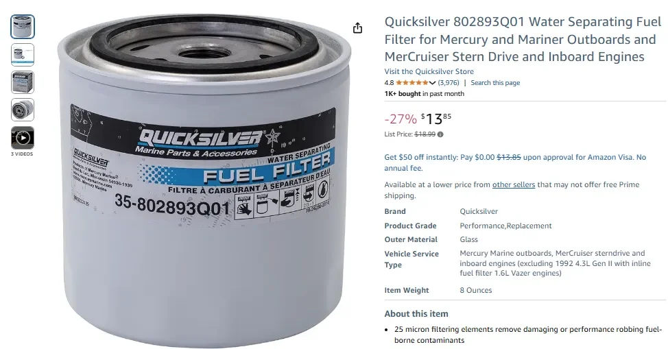 Filtro separatore per motori MercuryMariner