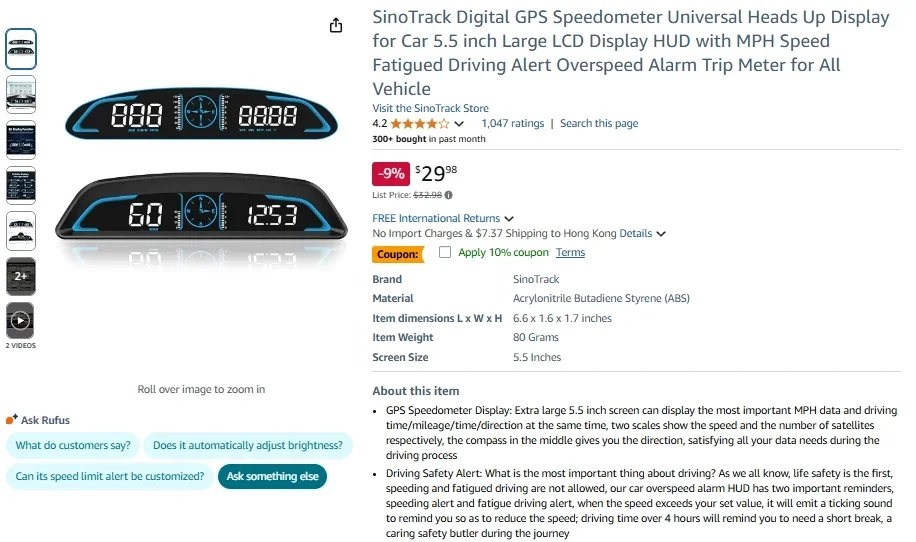 SinoTrack Speedometer Universal Fatigued Overspeed HUD