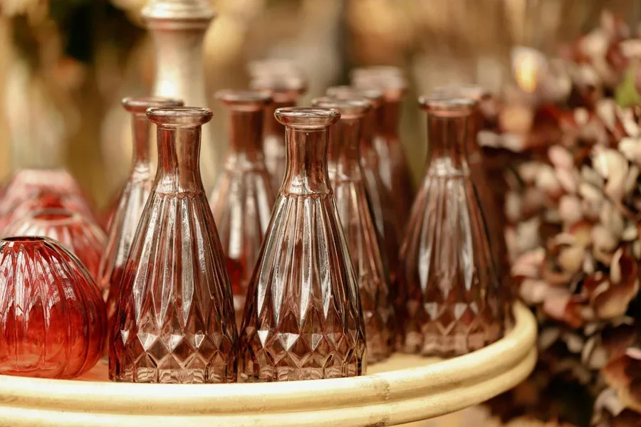 Vintage Red Glass Vases on Display