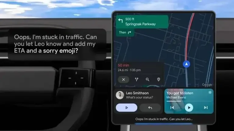 Imagem em destaque para Android Auto recebe Gemini Ai: mapas mais inteligentes, mensagens mais fáceis e ferramentas mãos-livres.