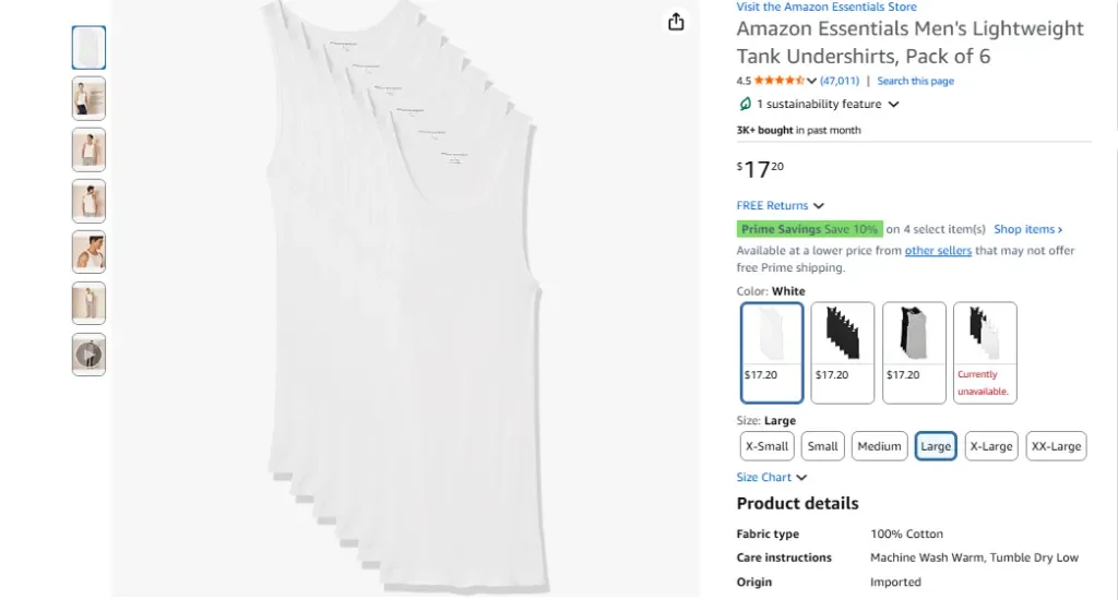 Camisetas interiores ligeras de algodón para hombre de Amazon Essentials