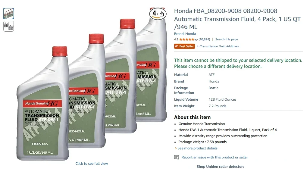 Genuine Honda Automatic Transmission Fluid