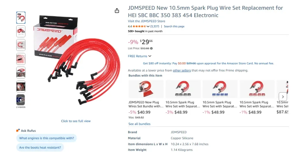 JDMSPEED 10.5mm Spark Plug Wire Set for HEI SBC BBC 350 383 454