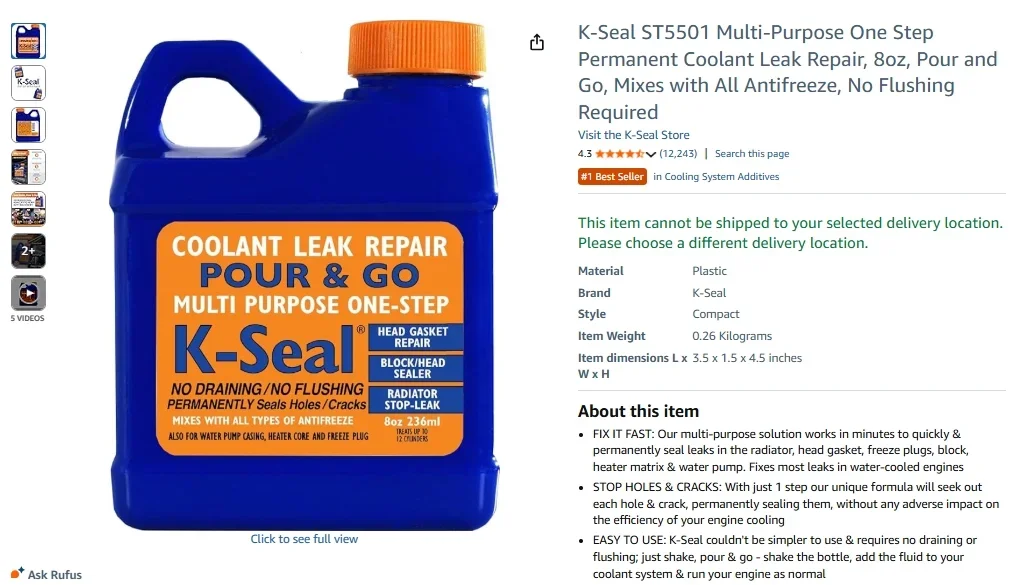 K-Seal ST5501 Multi-Purpose One Step Permanent Coolant Leak Repair