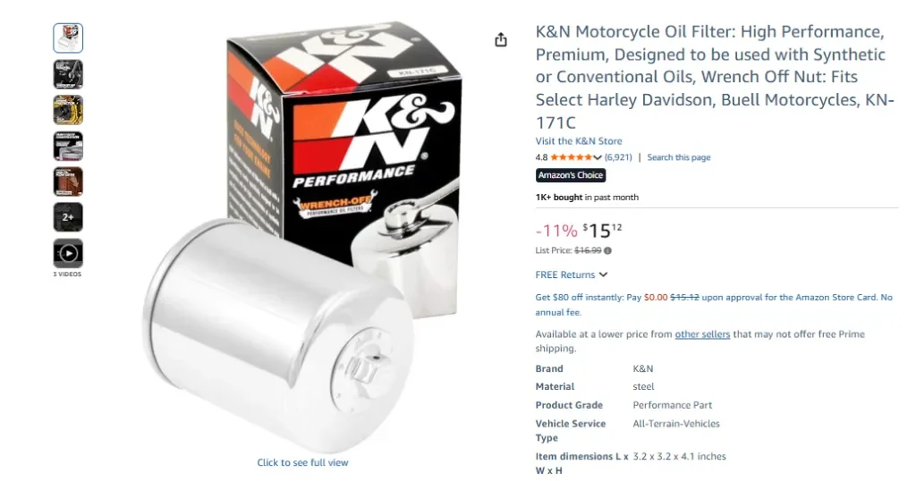 Filtro de óleo de alto desempenho K&N KN-171C para Harley-Davidson