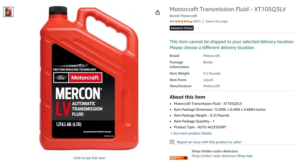 Motorcraft XT-10-QLV Automatic Transmission Fluid