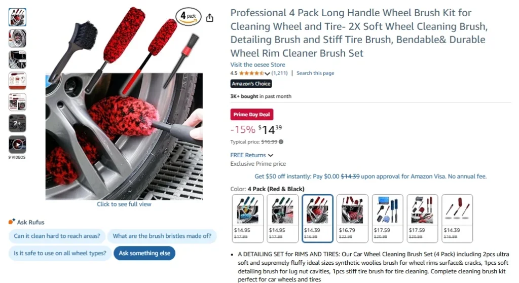 Oesee Professional Long Handle Wheel Brush Kit