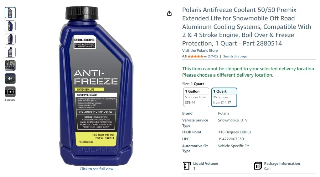 Polaris Antifreeze Coolant 5050 Premix Extended Life