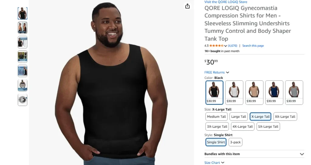 Camiseta interior de compresión para ginecomastia para hombre QORE LOGIQ