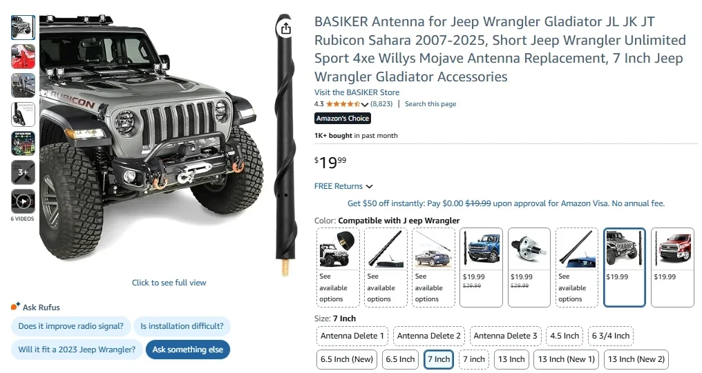 RYDONAIR Short Antenna for Ford F150 and Bronco