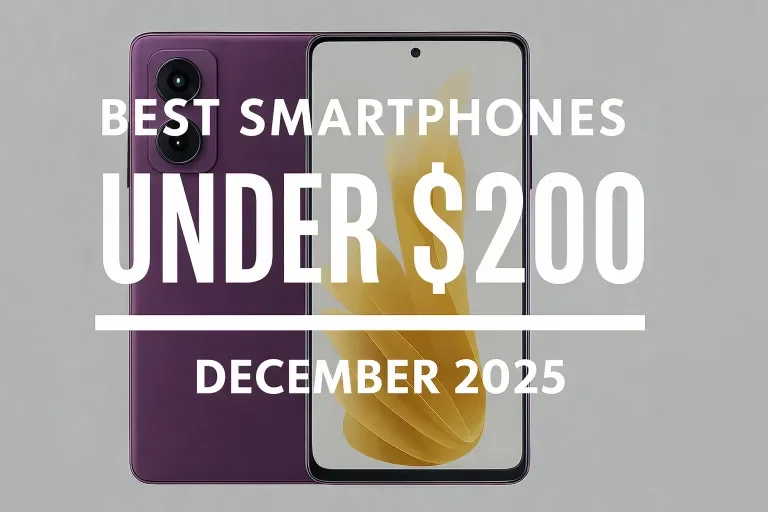 Imagen destacada de los mejores smartphones por menos de 200 $ (diciembre de 2025)
