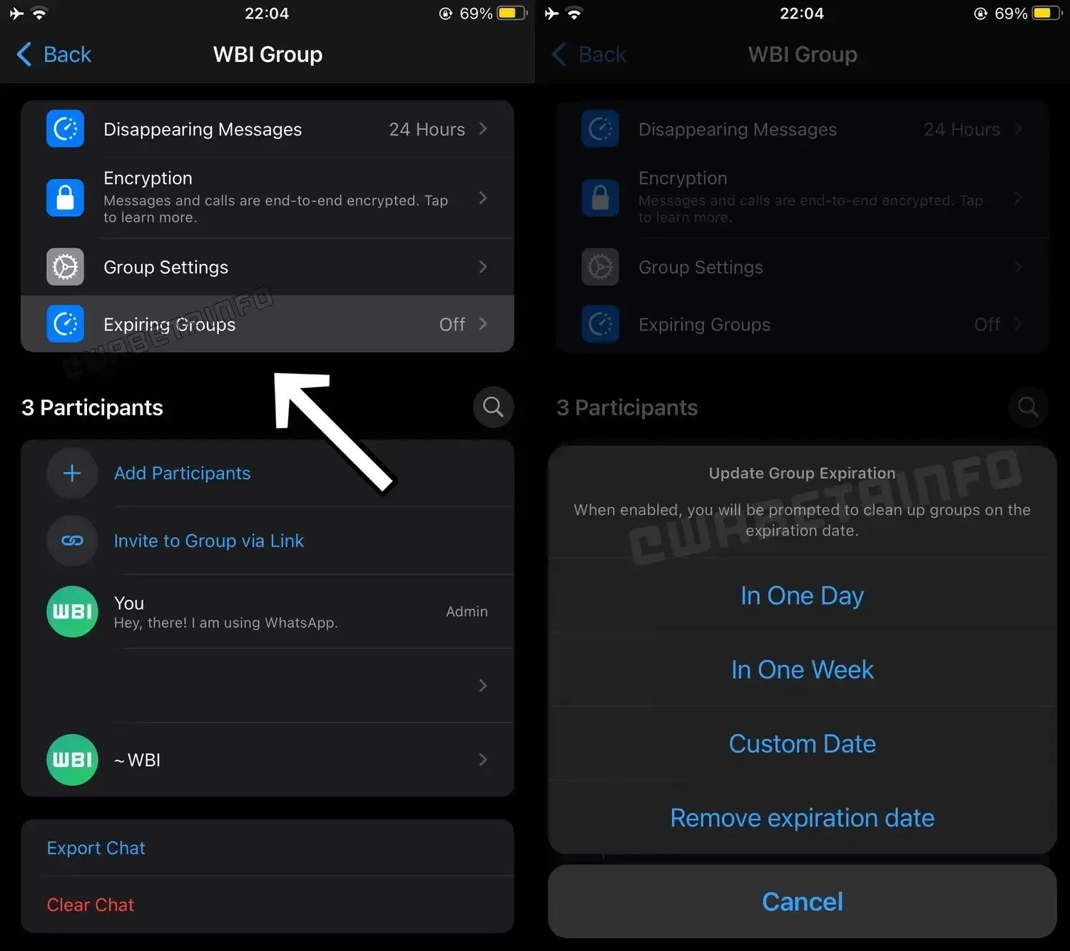 whatsapp expiring groups ios